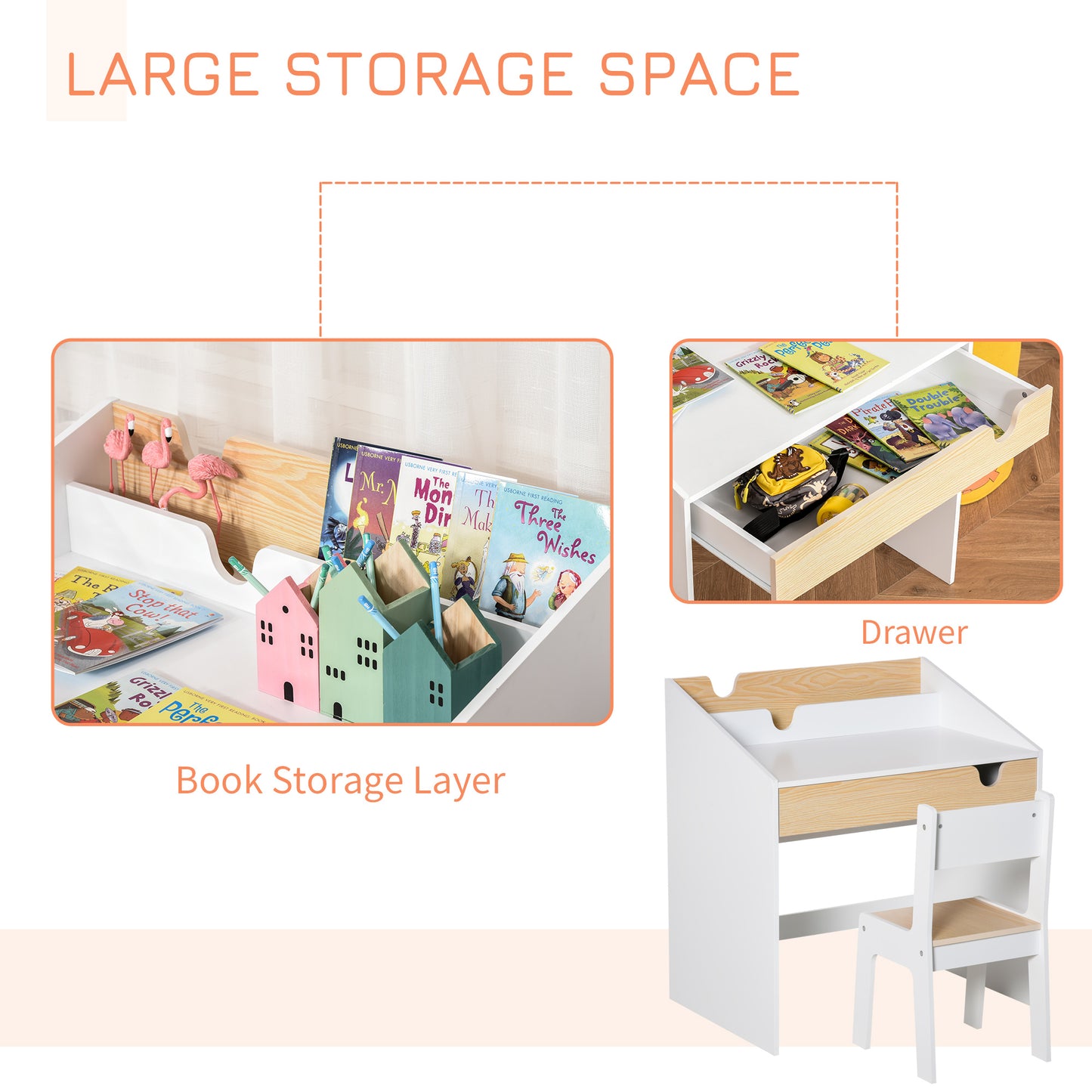Kids Desk and Chair Set 2 Pieces Children Study Table