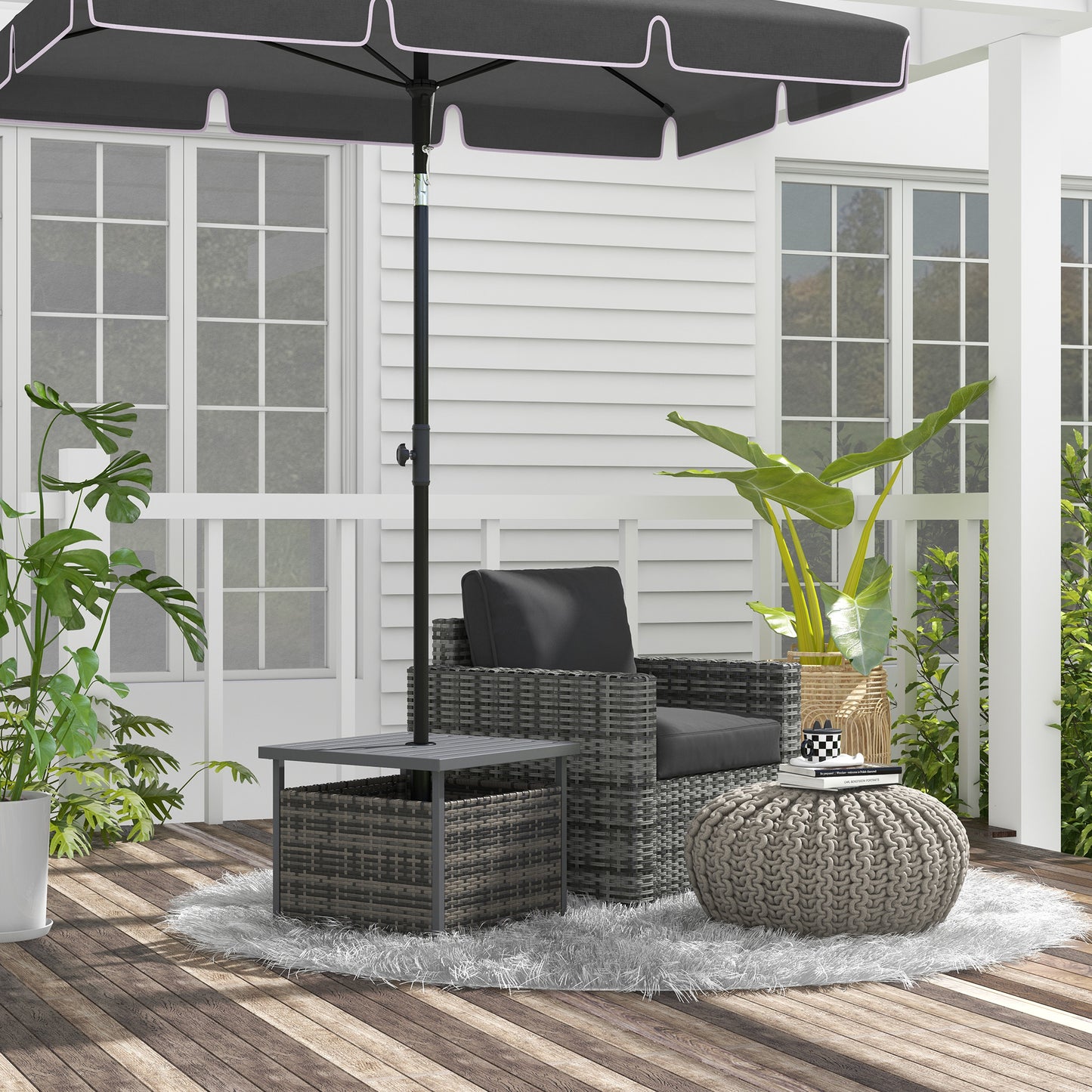 Outdoor Rattan Wicker Coffee Table w/ Umbrella Hole Suitable