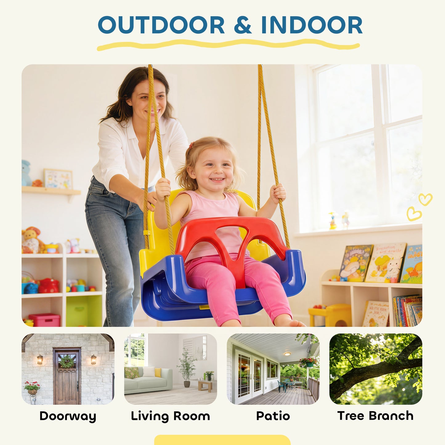3 in 1 Detachable Kids Swing Seat with Seatbelt