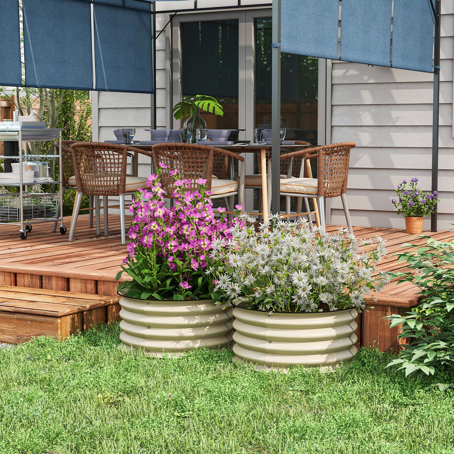 Set of 2 Raised Garden Bed, Metal Planter Box with Safety Edging