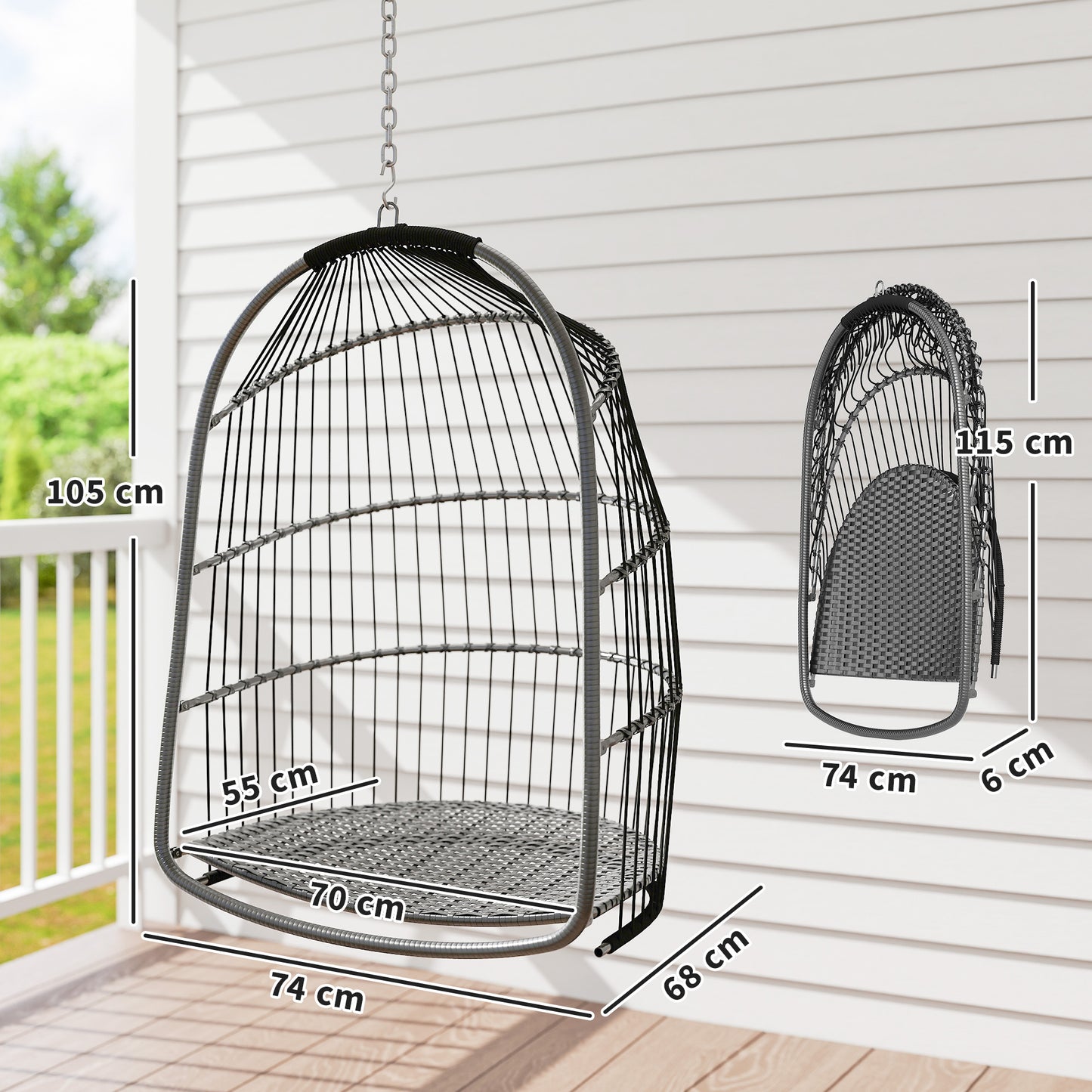 Hanging Egg Chair, Foldable Rattan Garden Swing Chair