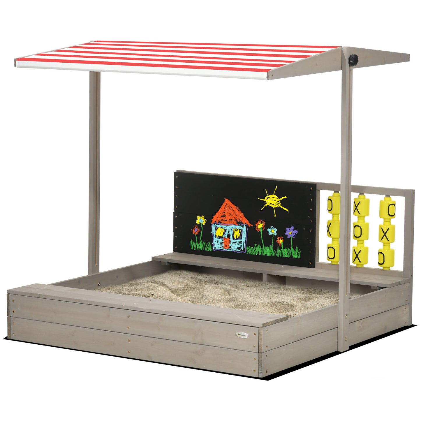 Kids Wooden Sandpit, sandbox with canopy & Seats, for Gardens