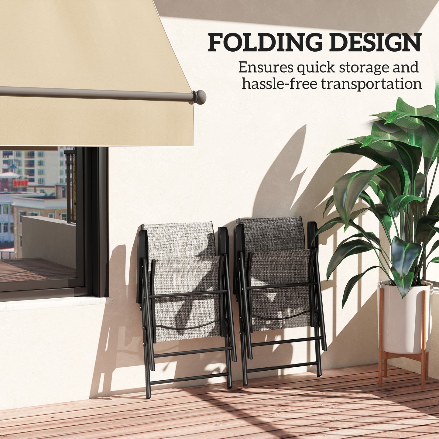 Set of Two Folding Outdoor Chairs - Black/Grey