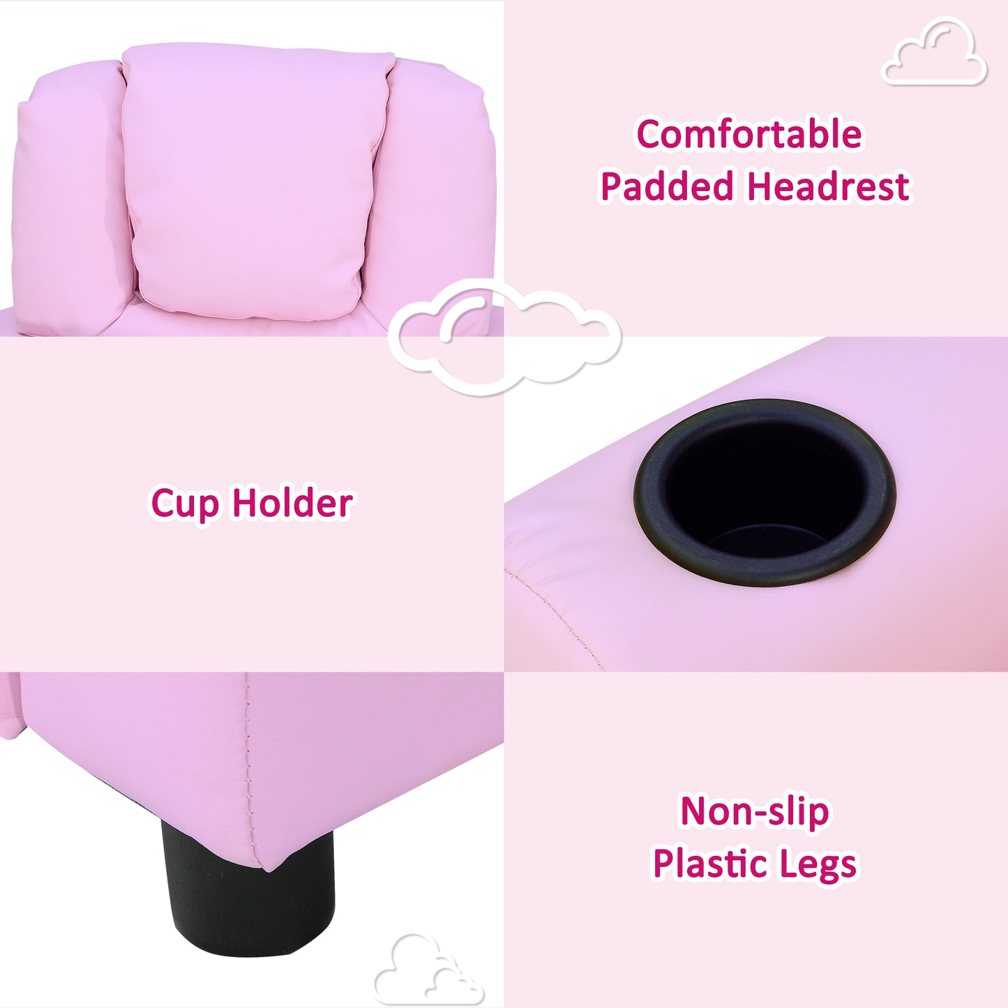 Kids Recliner Chair, PU Leather with Adjustable Backrest, Footrest
