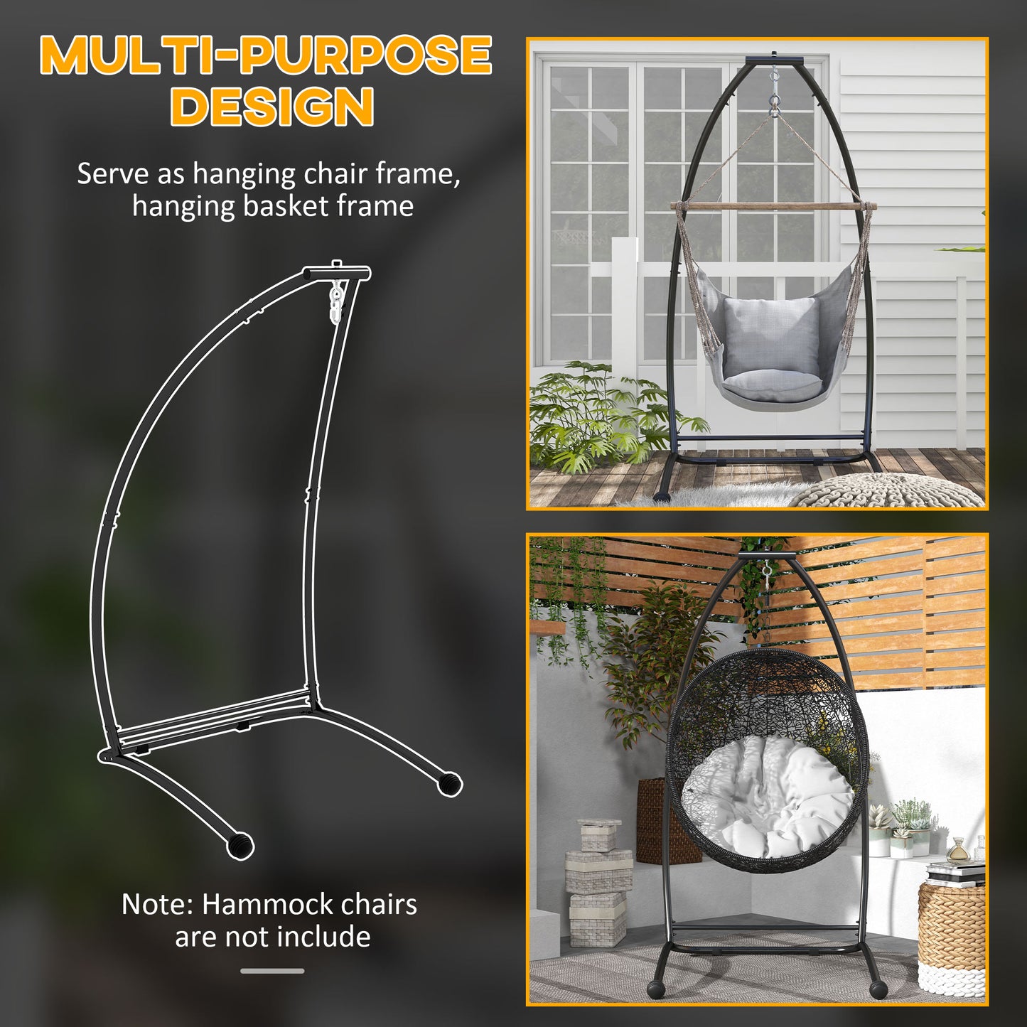 Hammock Chair Stand, C Shape Hanging Heavy Duty Metal Frame Hammock