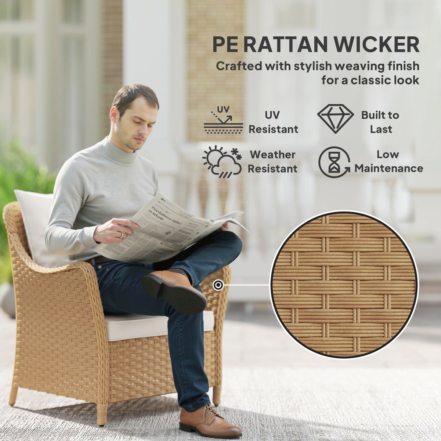 Rattan Garden Chairs Set of 2, Outdoor Rattan Chairs with Cushions