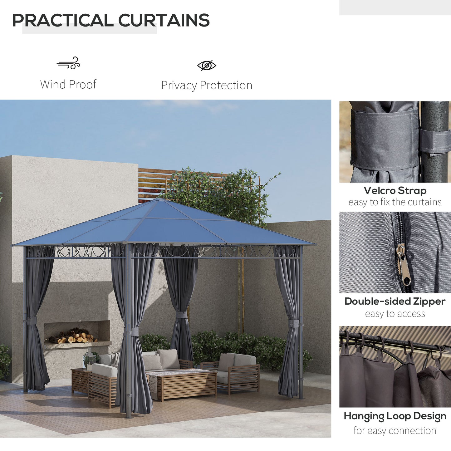 3 x 3(m) Hardtop Gazebo Canopy with Polycarbonate Roof (2)