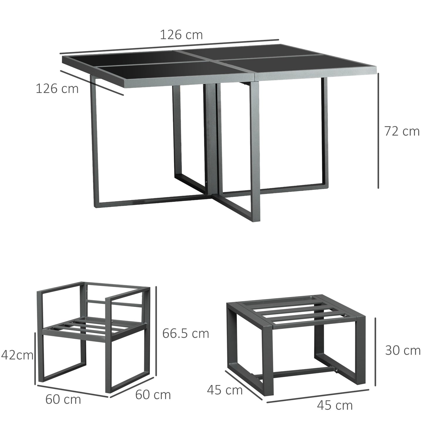 9PCs Patio Aluminium Dining Set, Space Saving Cube Set with 4 Chairs