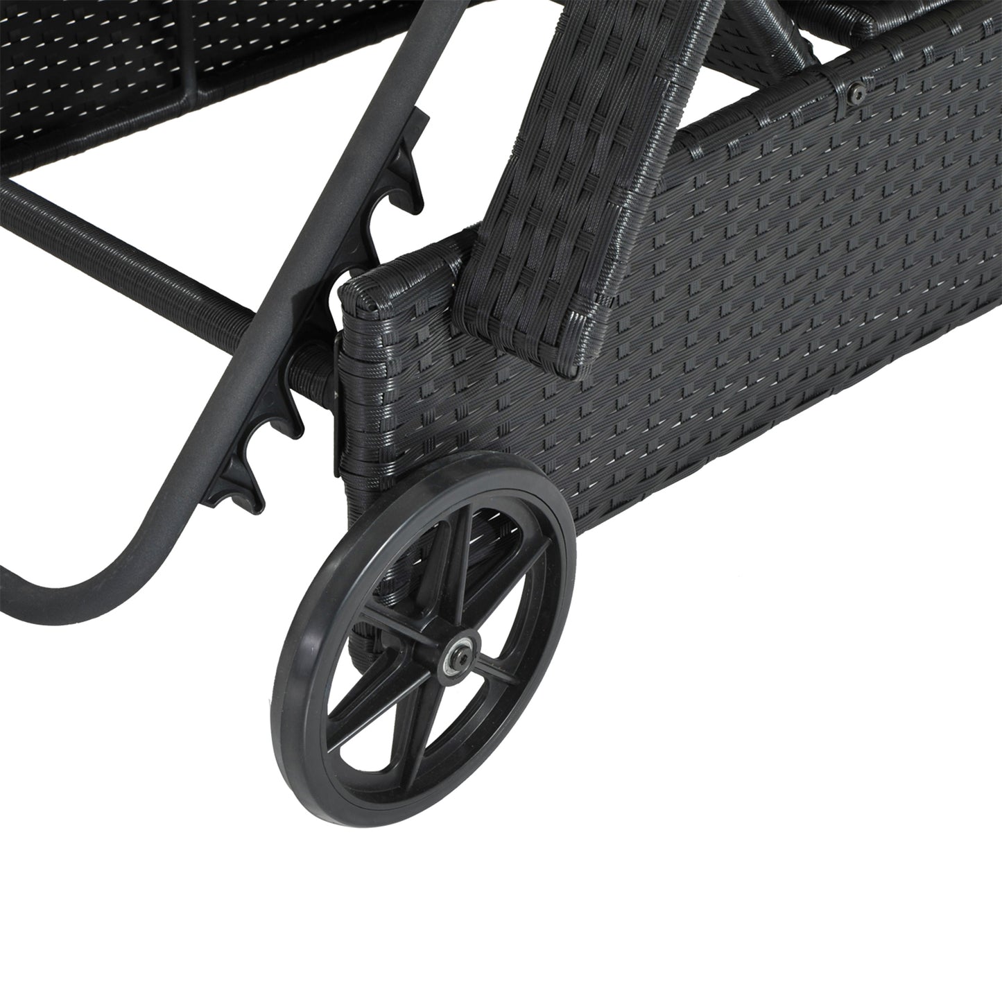 Rattan Sun Lounger, Garden Lounger Recliner with Wheels