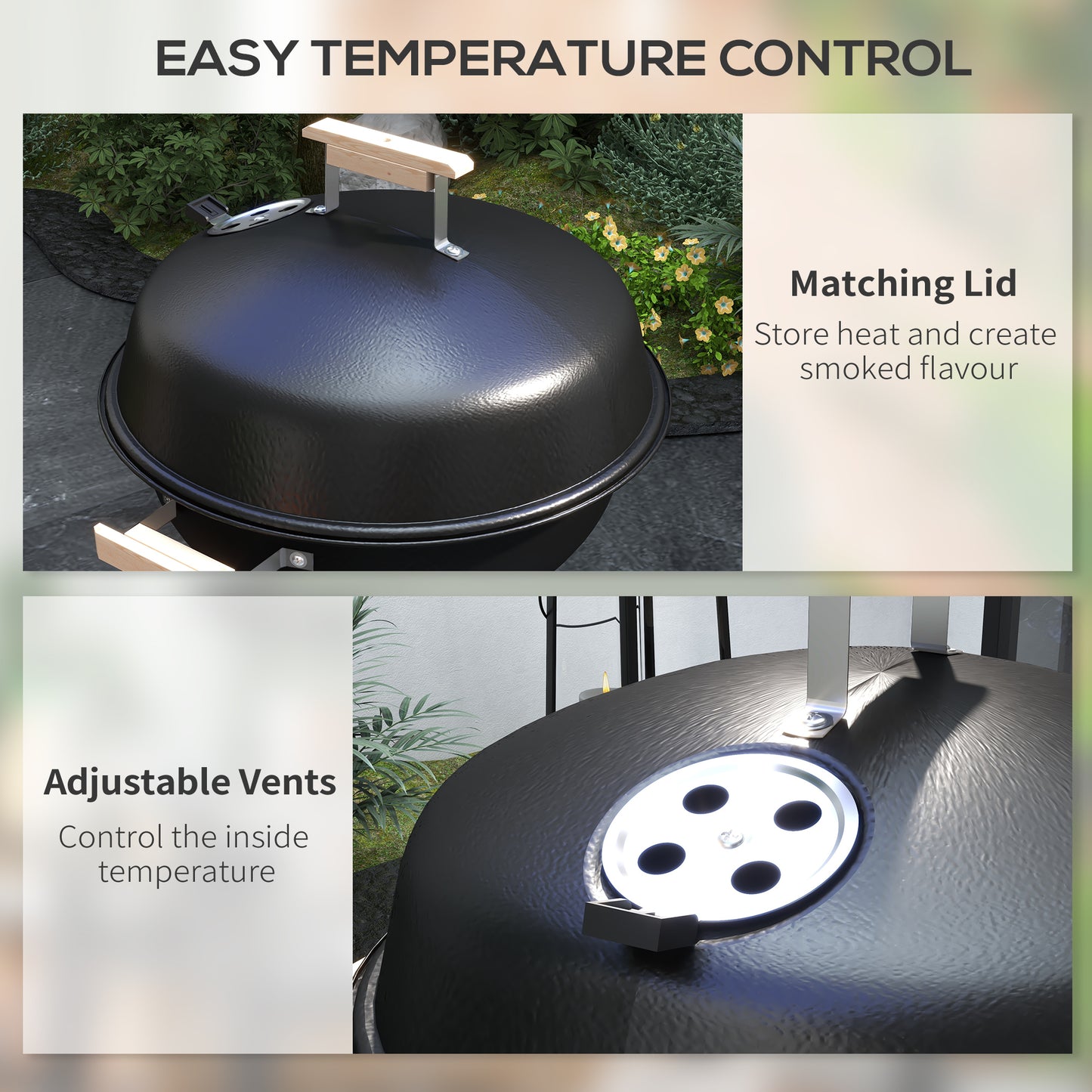 Portable Round Kettle Charcoal Grill BBQ Smoker