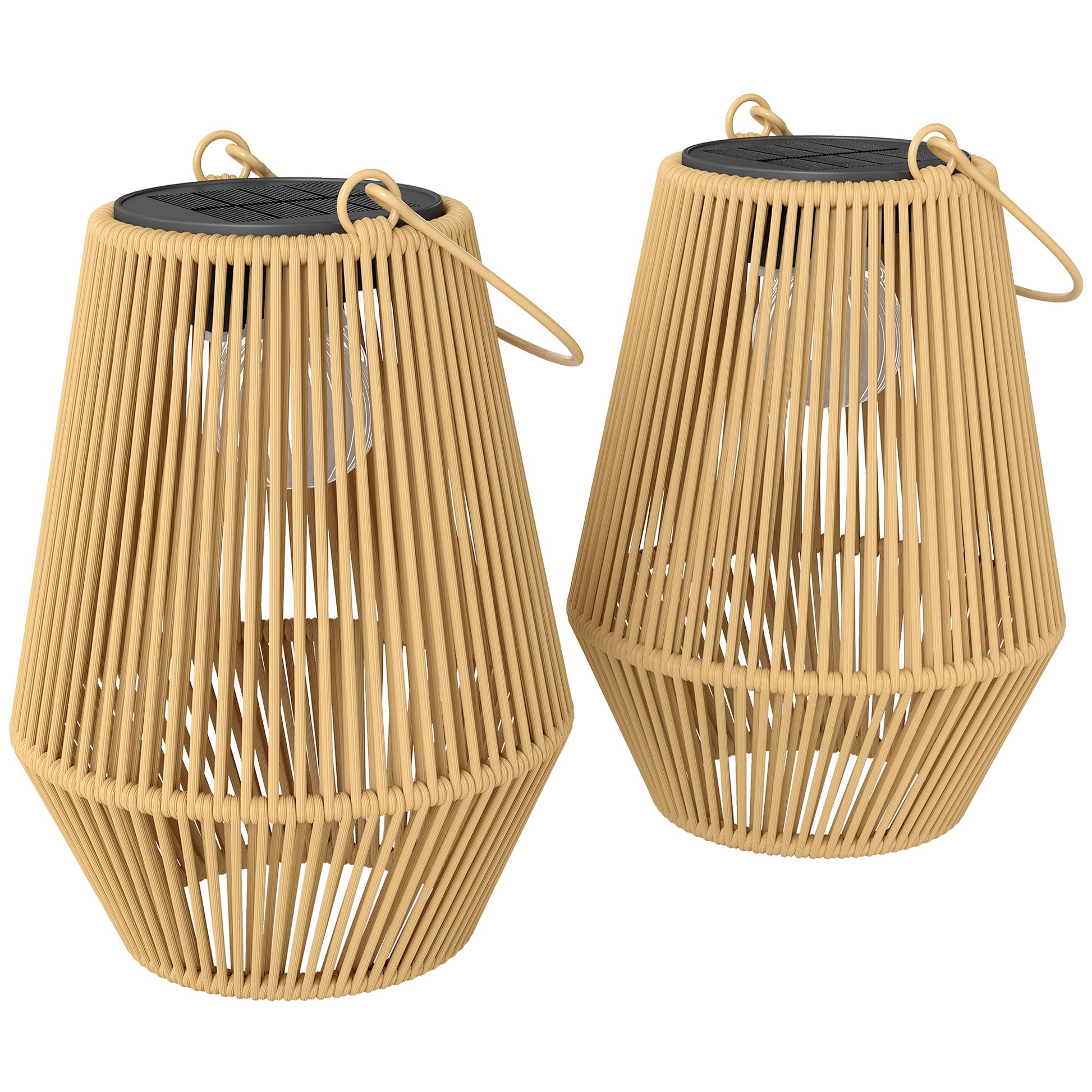 Hanging Solar Lanterns, 2 Pack Rattan Solar Lights with Handle