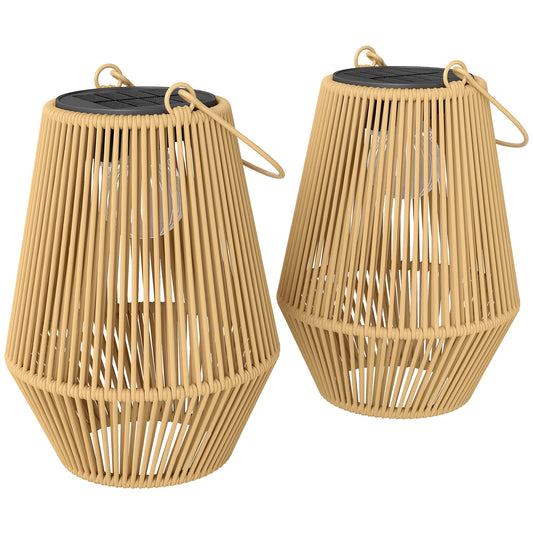 Hanging Solar Lanterns, 2 Pack Rattan Solar Lights with Handle