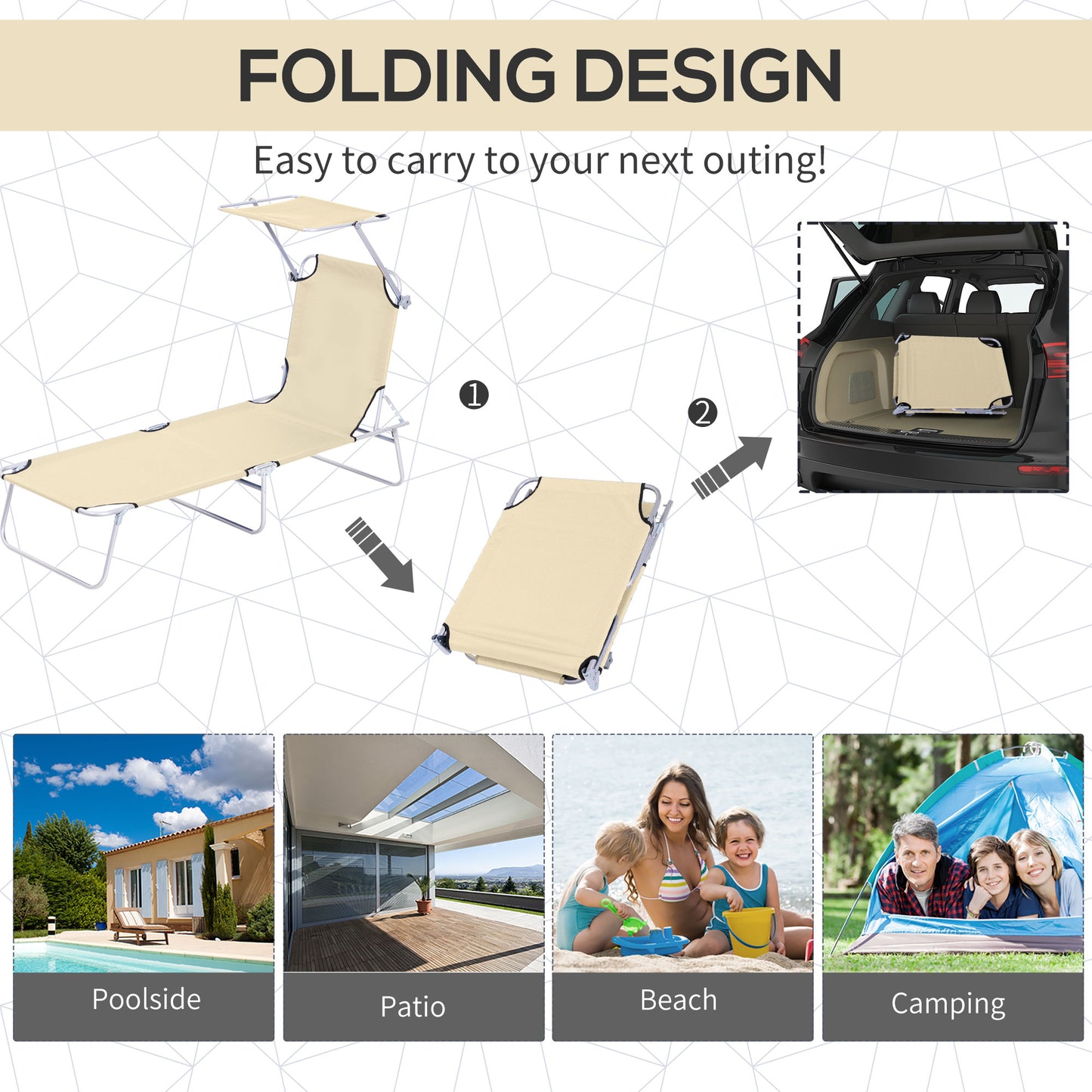 Folding Sun Lounger with Canopy
