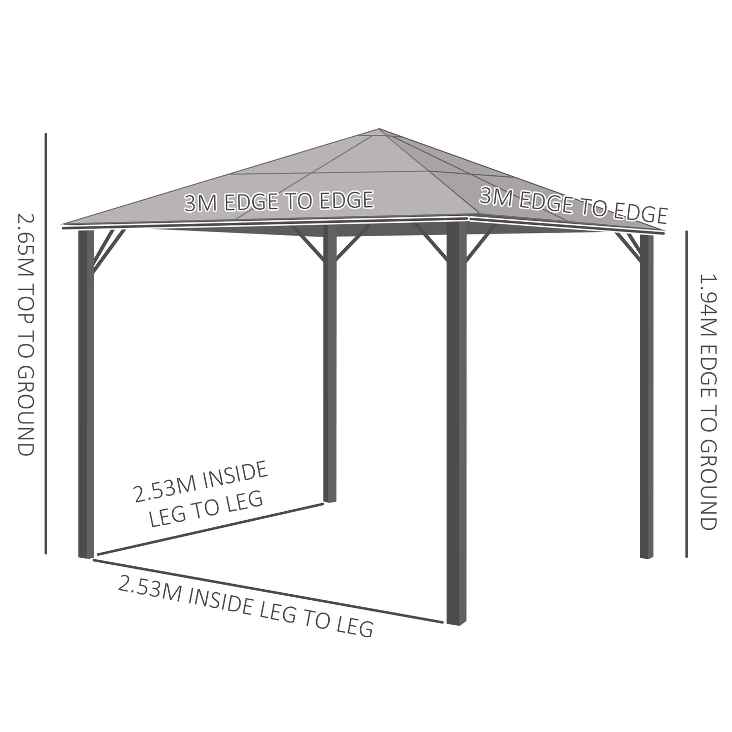 3m x 3m Hardtop Metal Frame Gazebo with 4 curtains