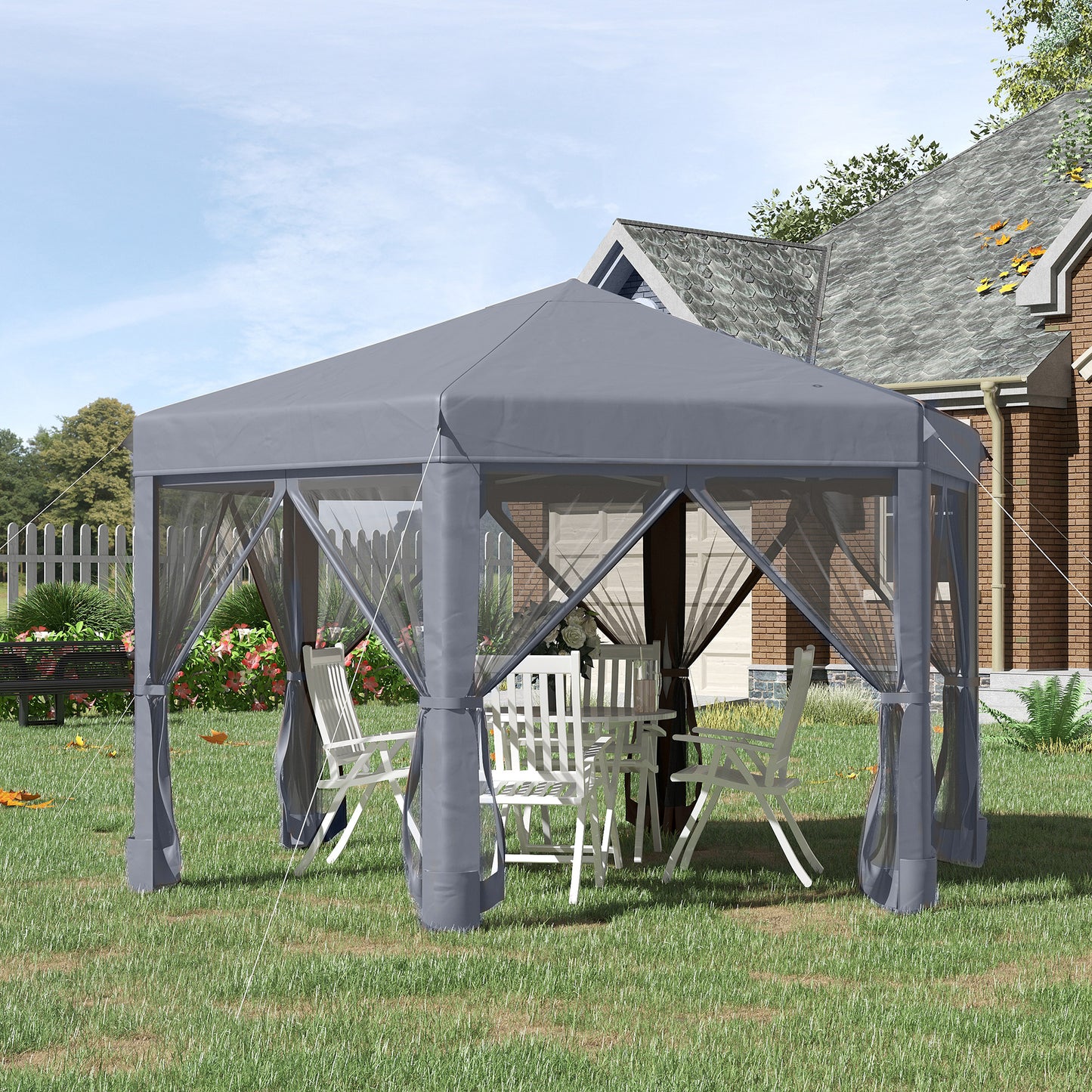 3.8m x 3.2m Pop Up Gazebo Hexagonal Canopy Tent Outdoor Sun