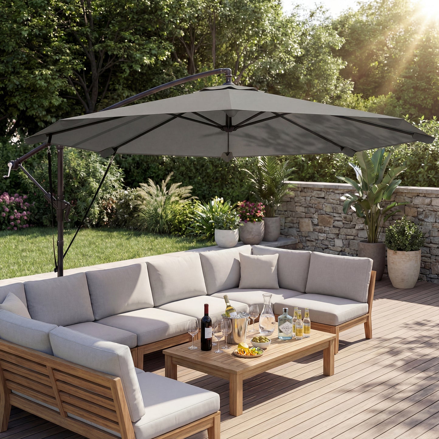 3 m Cantilever Parasol with Protective Cover and Wind Ropes