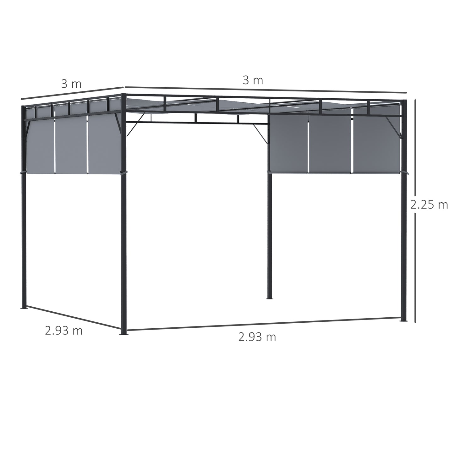 3 x 3(m) Steel Pergola Gazebo with Sliding Roof