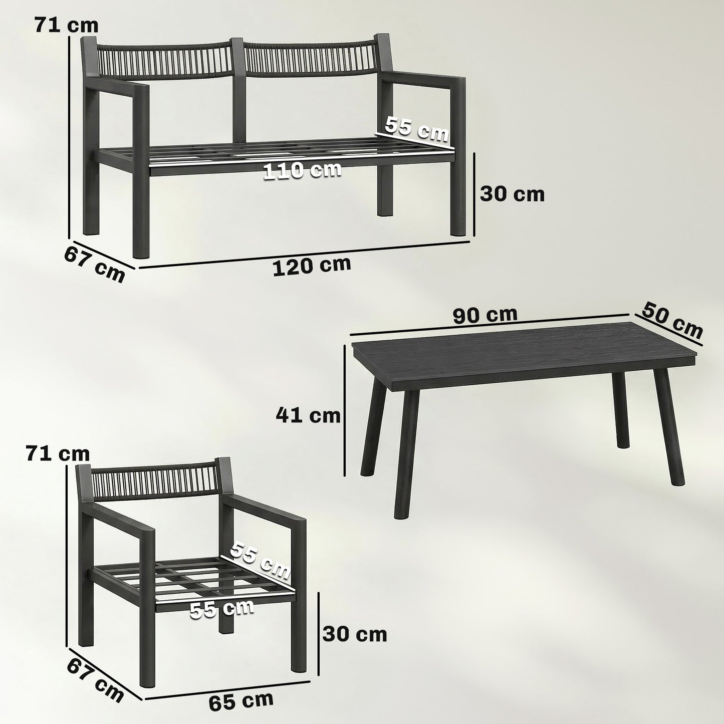 4 Seater Rattan Garden Furniture Set with 2 Armchairs, Loveseat (2)