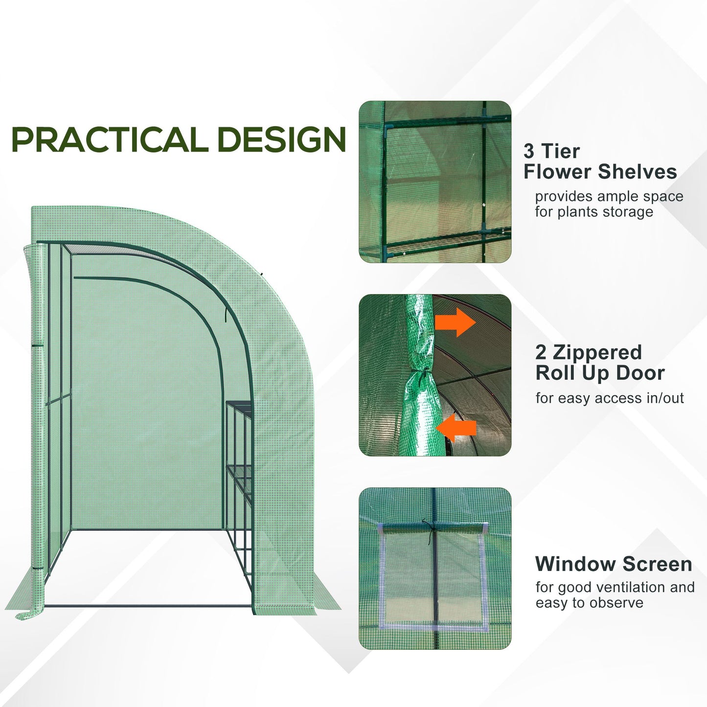 Walk-In Lean to Greenhouse with Windows and Zippered Doors