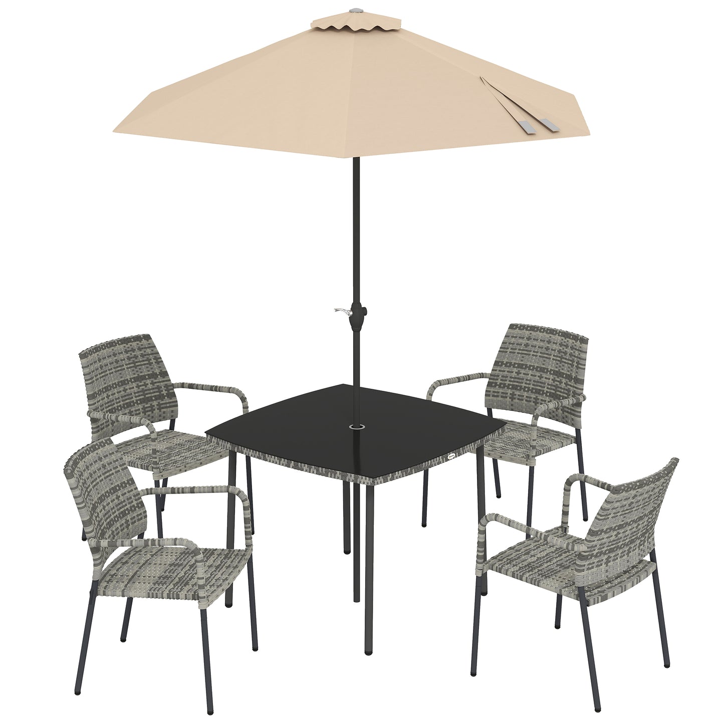 4 Seater Rattan Dining Set with Parasol