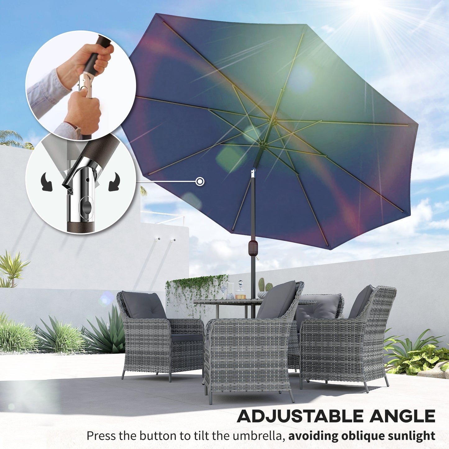 3 m Garden Parasol Umbrellas, Outdoor Sun Shade with 8 Ribs (1)