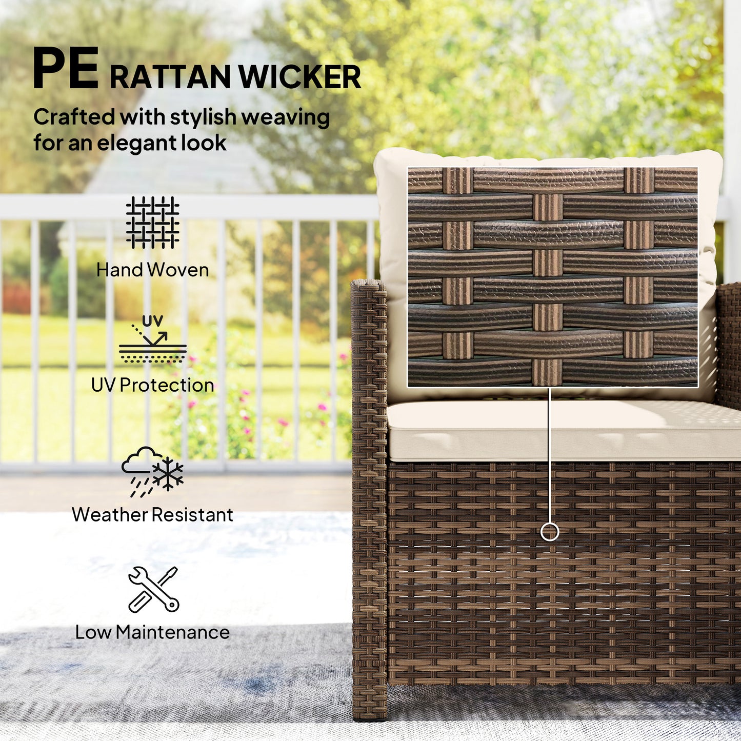 Rattan Bistro Set, 3 Piece Garden Furniture Set