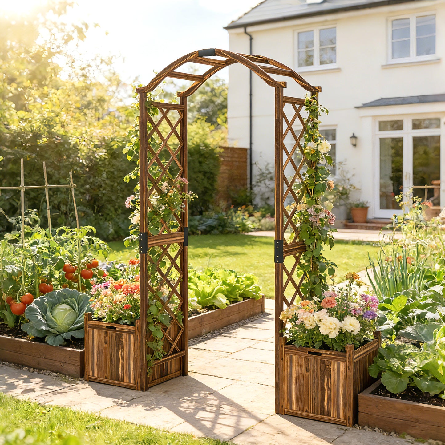 Wooden Garden Arch with 2 Planter Boxes