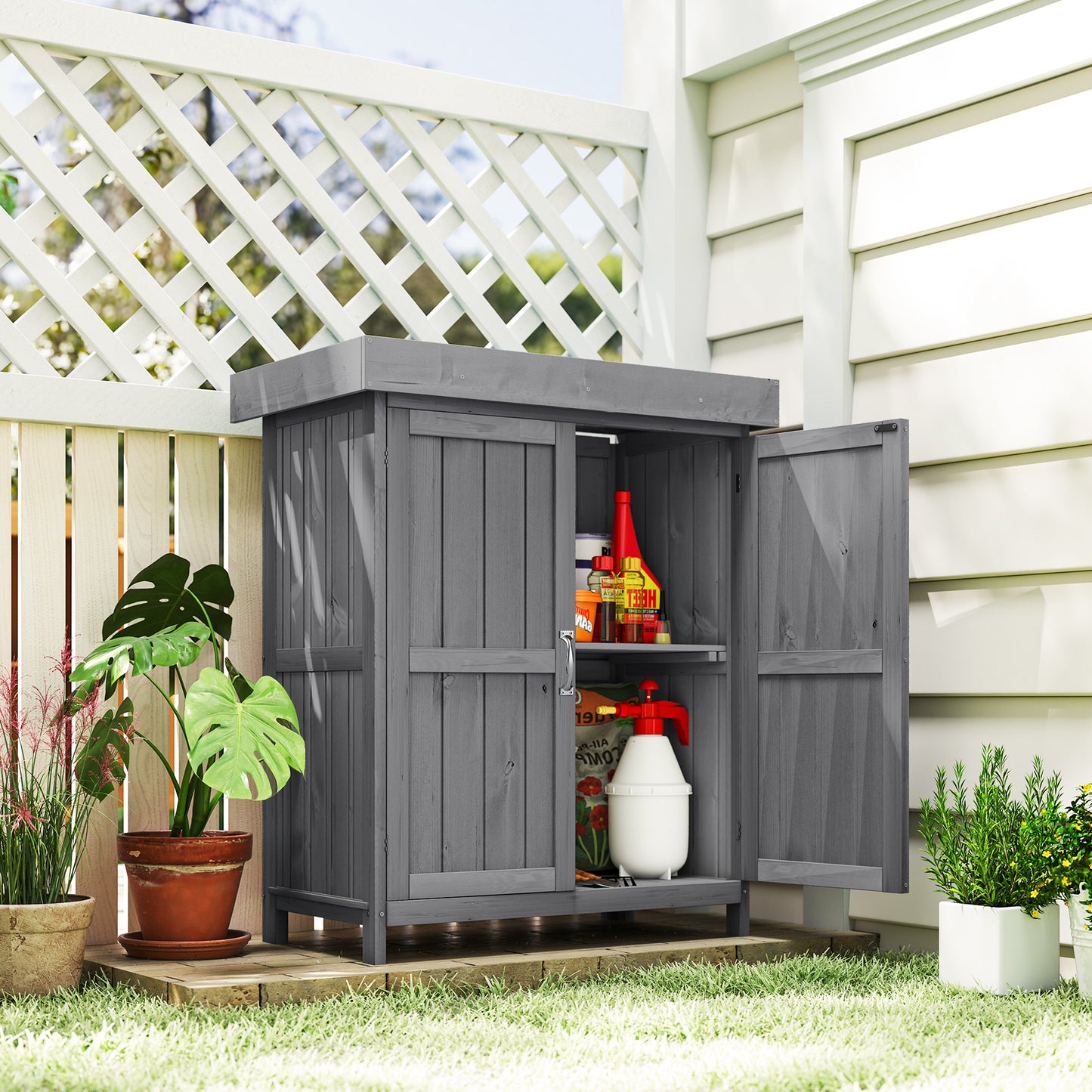 Small Shed, Wooden Garden Shed with Openable Hinged Roof