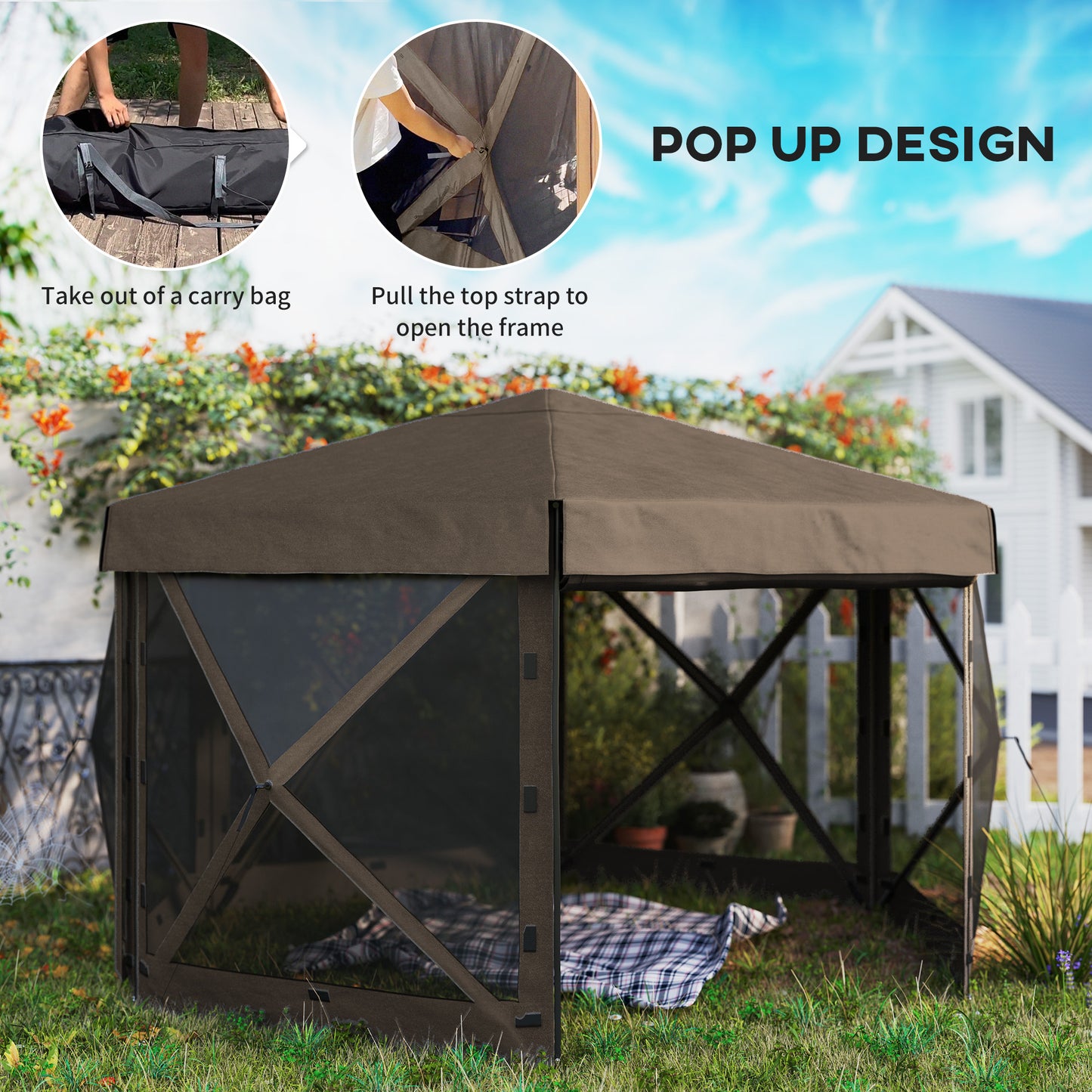 3 x 3(m) Hexagon Pop Up Gazebo with 5 Sides and Carry Bag