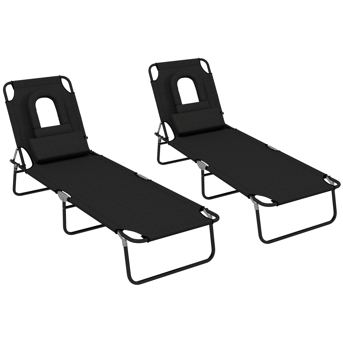 Folding Sun Loungers Set of 2 with Face Hole