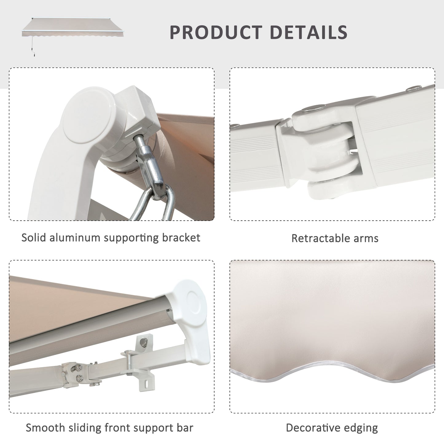 2.95Lx2.5M  Retractable Manual/Electric Awning-Cream White/White