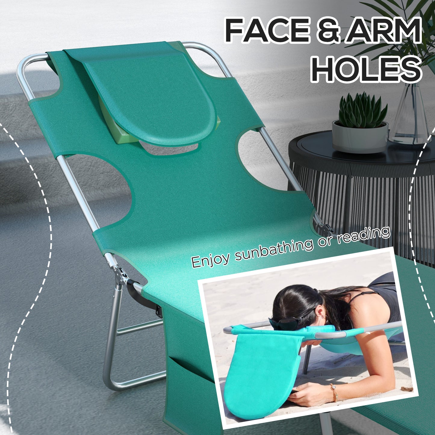 Foldable Sun Lounger Set of 2 with Reading Hole