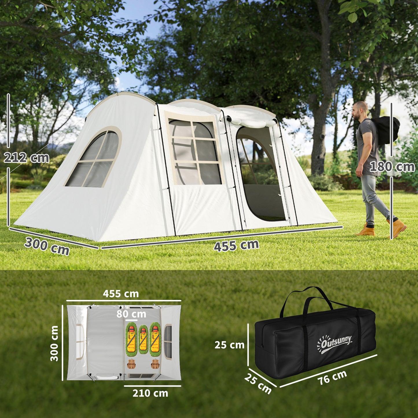 4 Man Tunnel Tent, Family Camping Tent with Porch