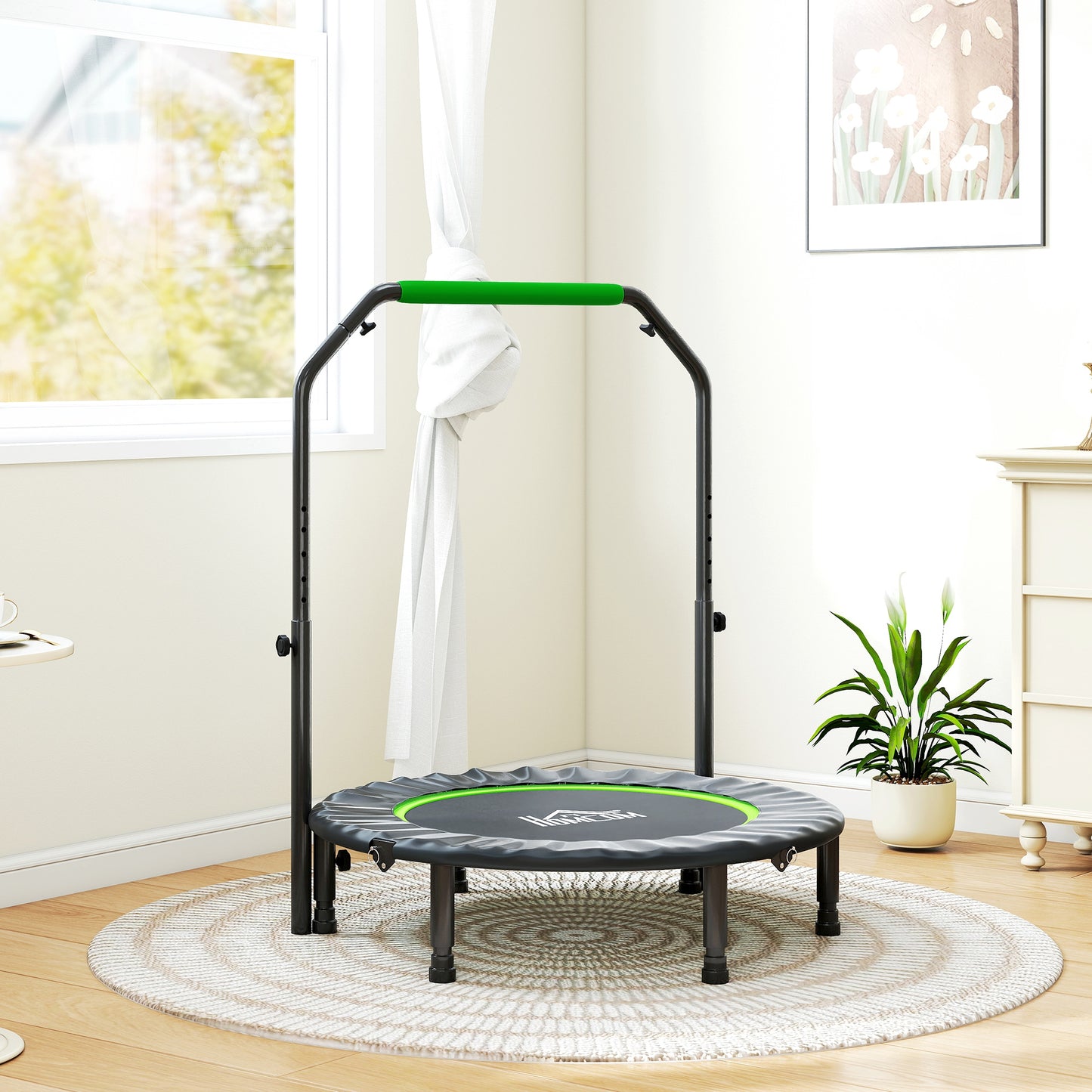 40" Foldable Mini Fitness Trampoline, with Adjustable Foam Handle