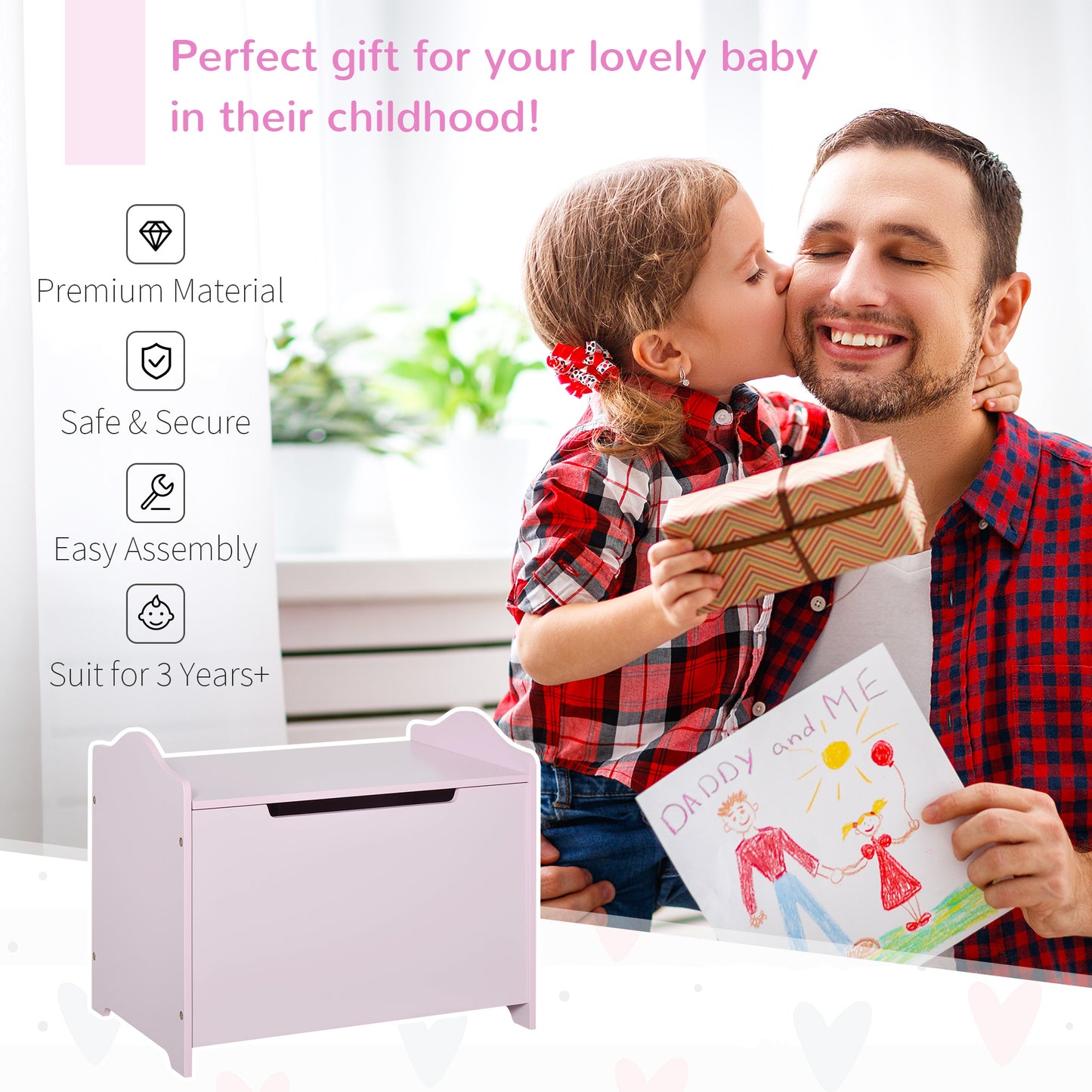 Wooden Kids Toy Box Children Storage Organizer Chest Safety Hinge