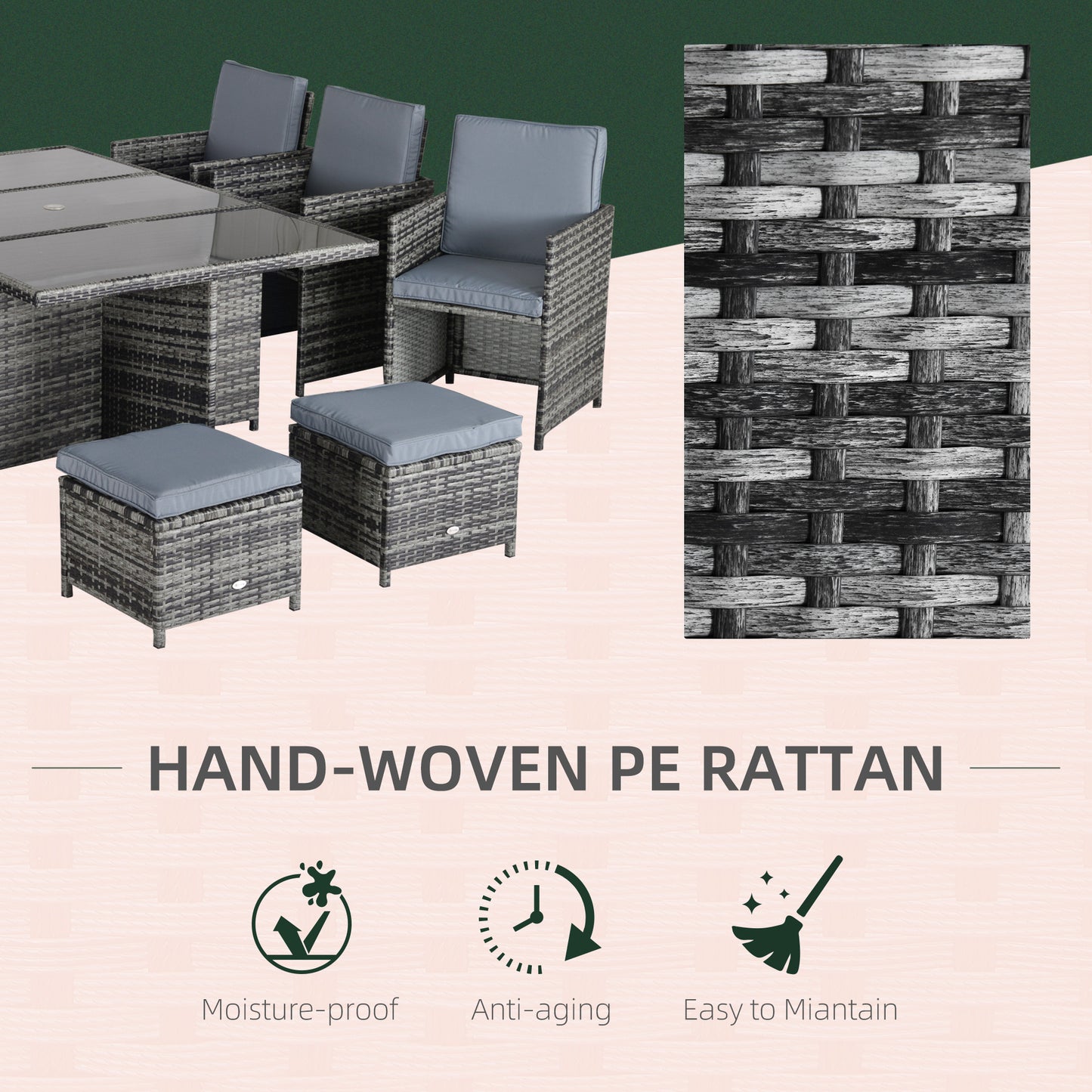 10 Seater Rattan Cube Garden Furniture Set with Parasol Hole