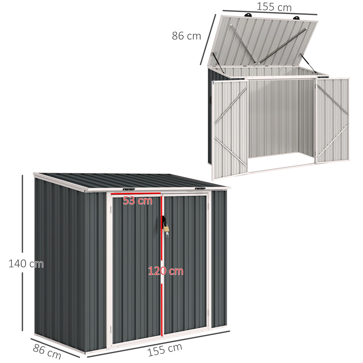 5ft x 3ft Garden 2-Bin Steel Storage Shed