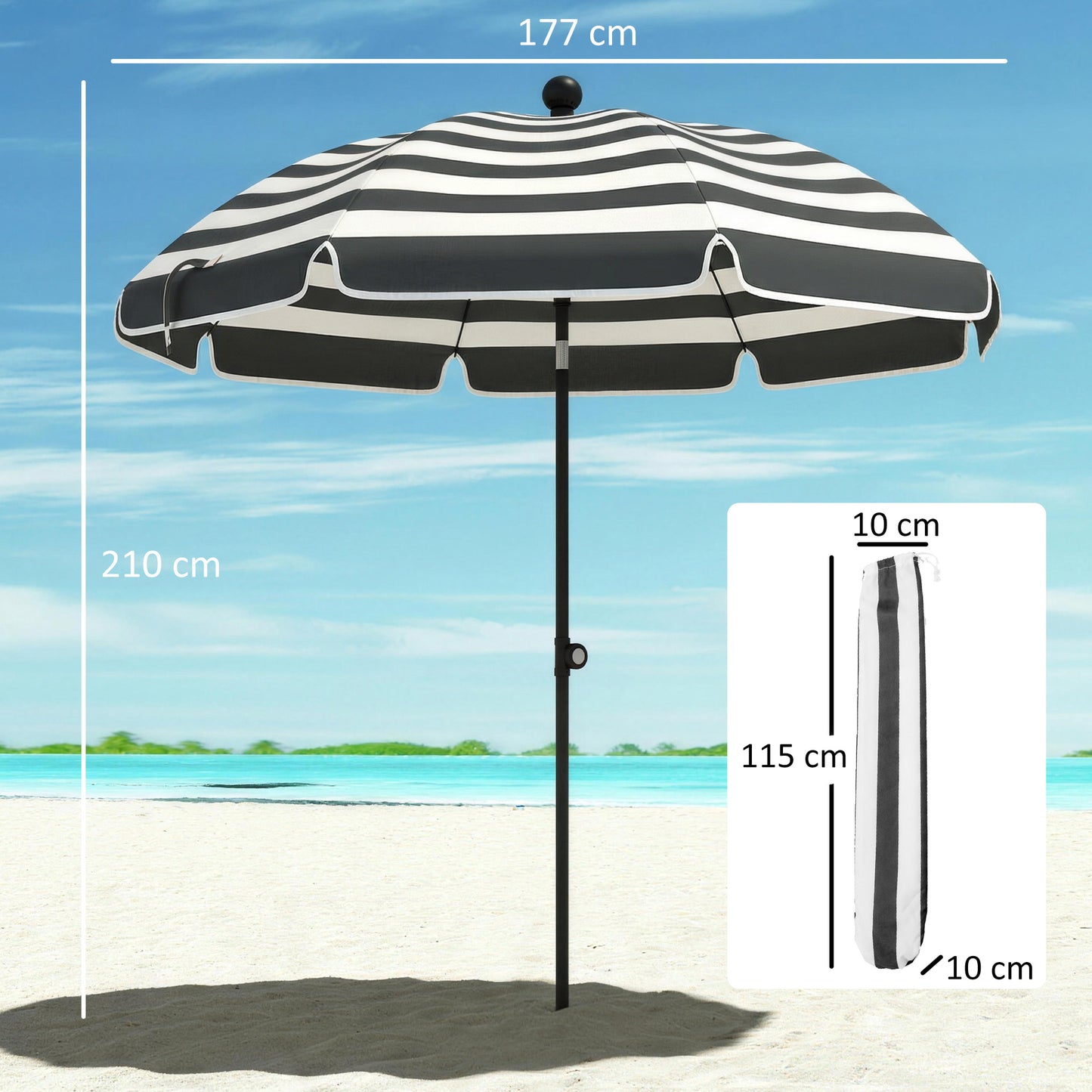 1.8 m Beach Umbrella Parasol with Sand Anchor (2)