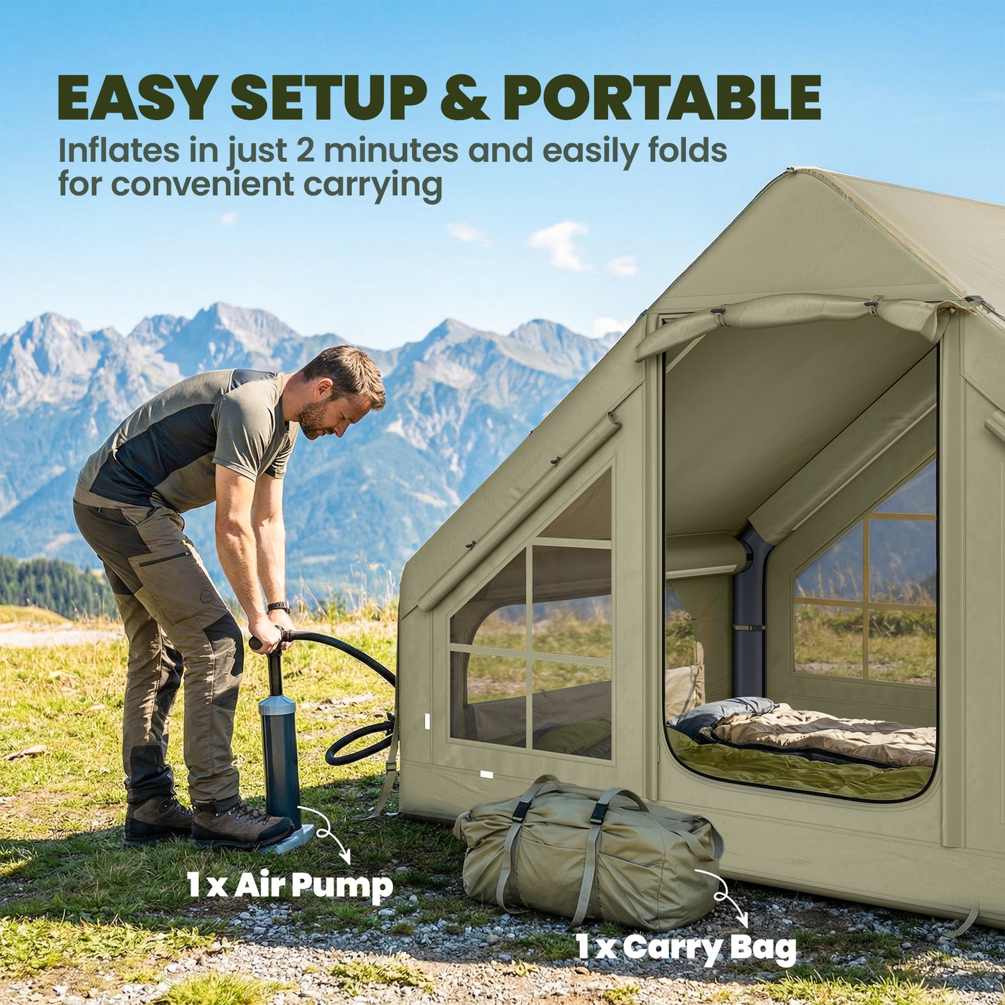 Inflatable Camping Tent with Pump and Stove Jack Hole (1)