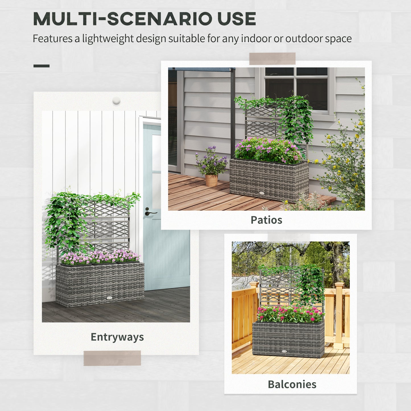 33L Garden PE Rattan Planter with Trellis