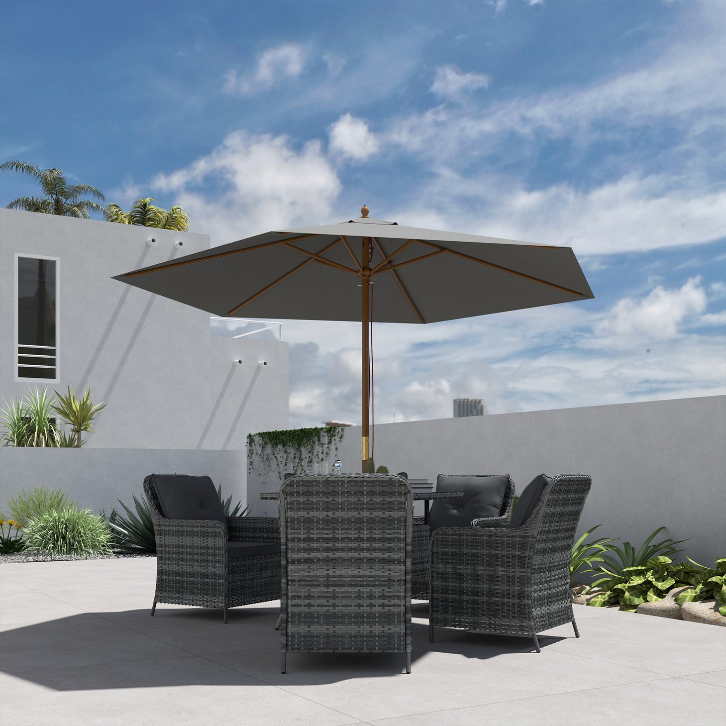 2.5m Wood Garden Parasol Sun Shade Patio Outdoor Wooden Umbrella