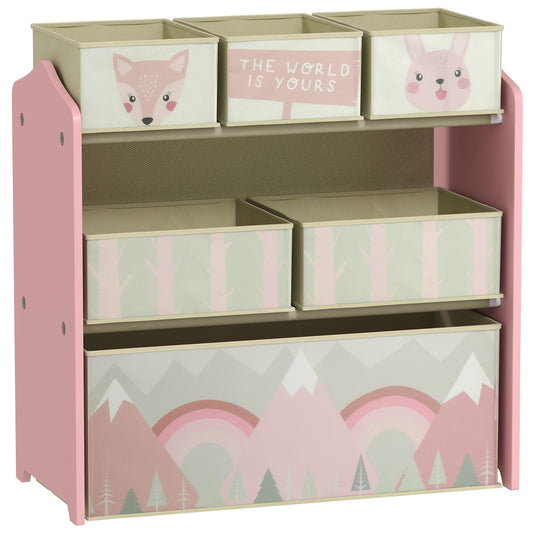 Kids Storage Unit, Toy Storage Organiser, with Six Fabric Bins