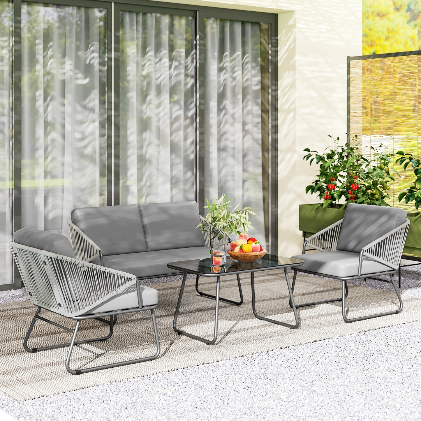 Four-Piece Rattan Strong Panel Outdoor Sofa Set