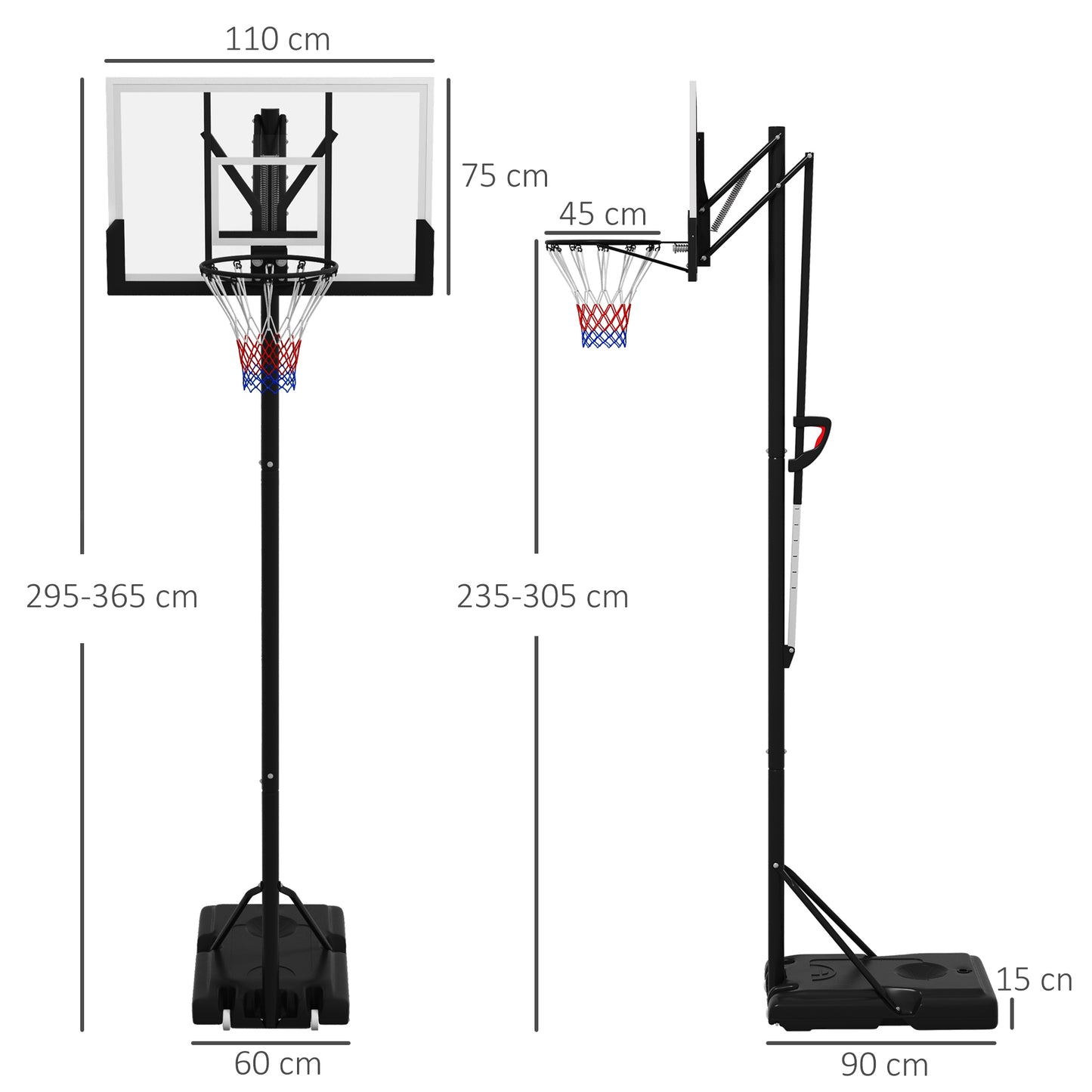 Six-Level Height Adjustable Freestanding Basketball Hoop and Stand