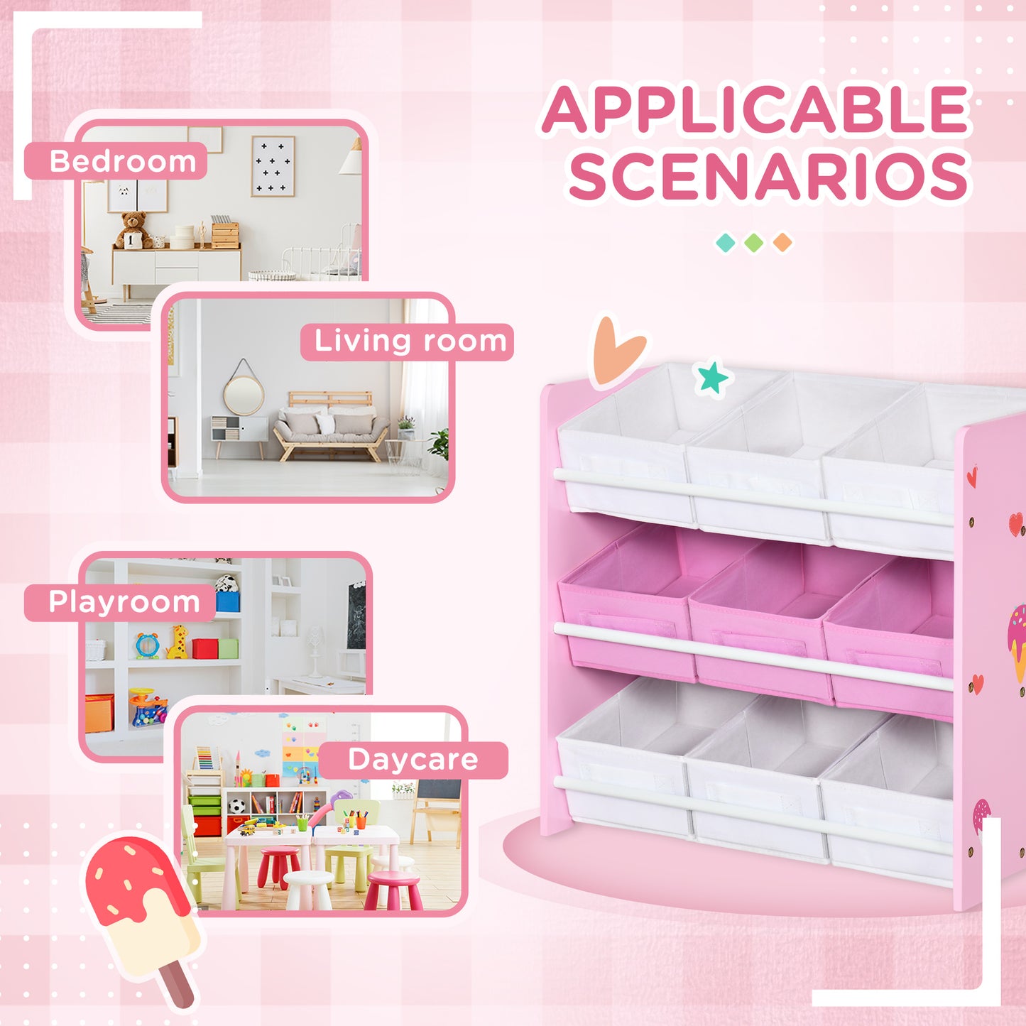 Kids Storage Rack, with Nine Removable Baskets, for Nursery, Bedroom