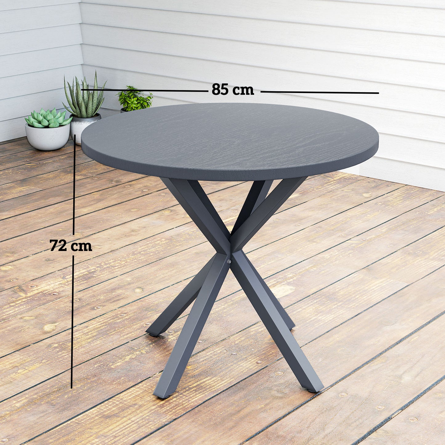 Garden Table, 85cm Round Outdoor Dining Table with Steel Frame