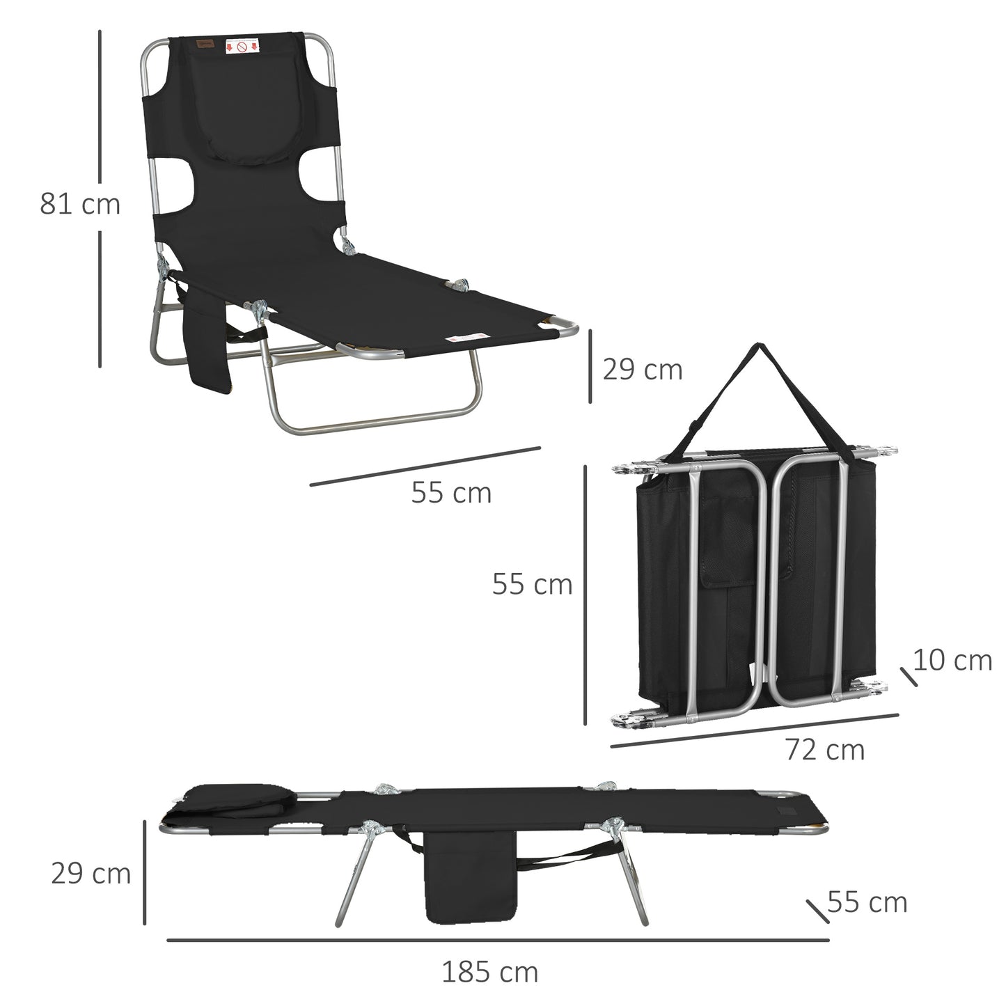 Foldable Sun Lounger, Beach Chaise Lounge with Reading Hole