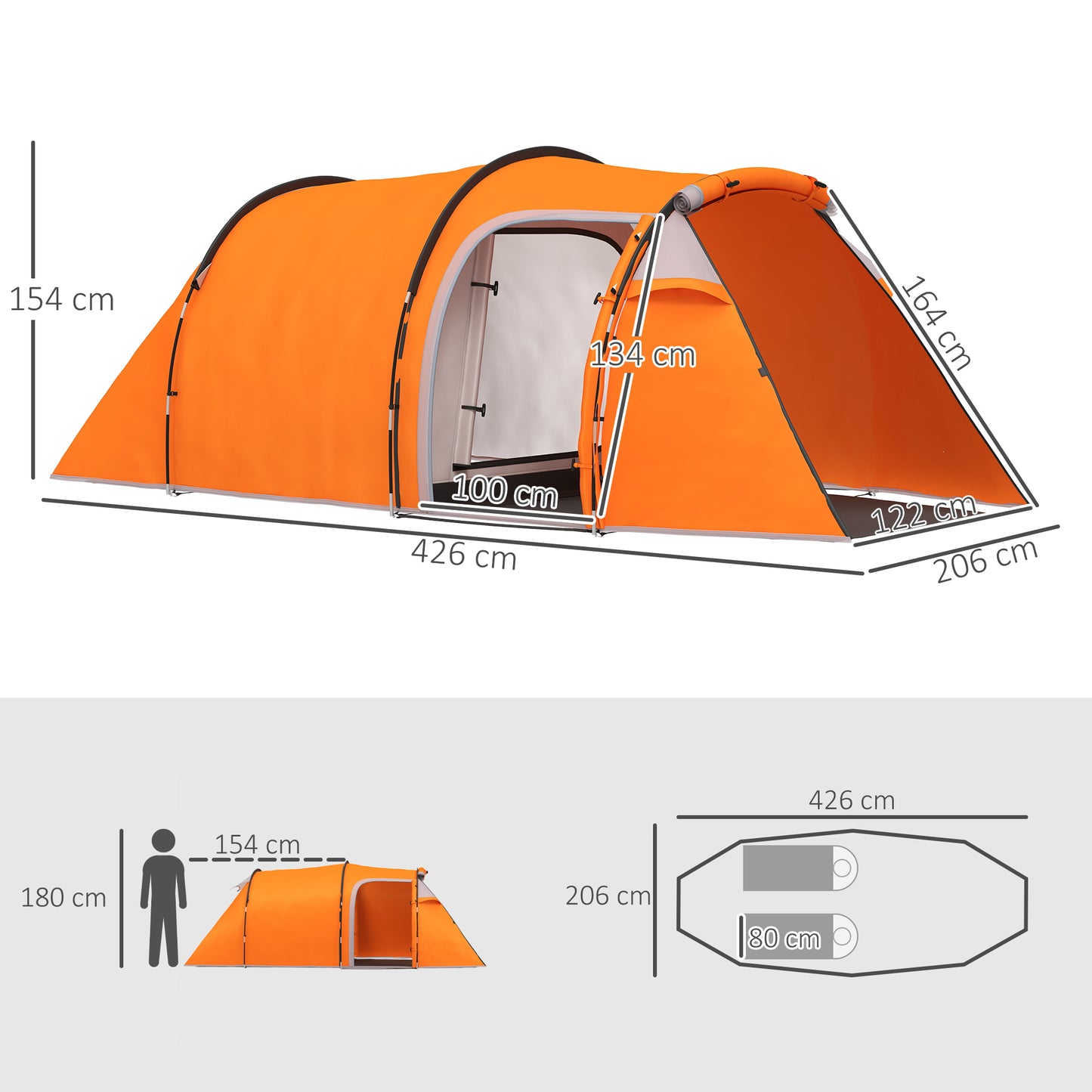 2-3 Man Tunnel Tents w/ Vestibule Camping Tent Porch Air Vents