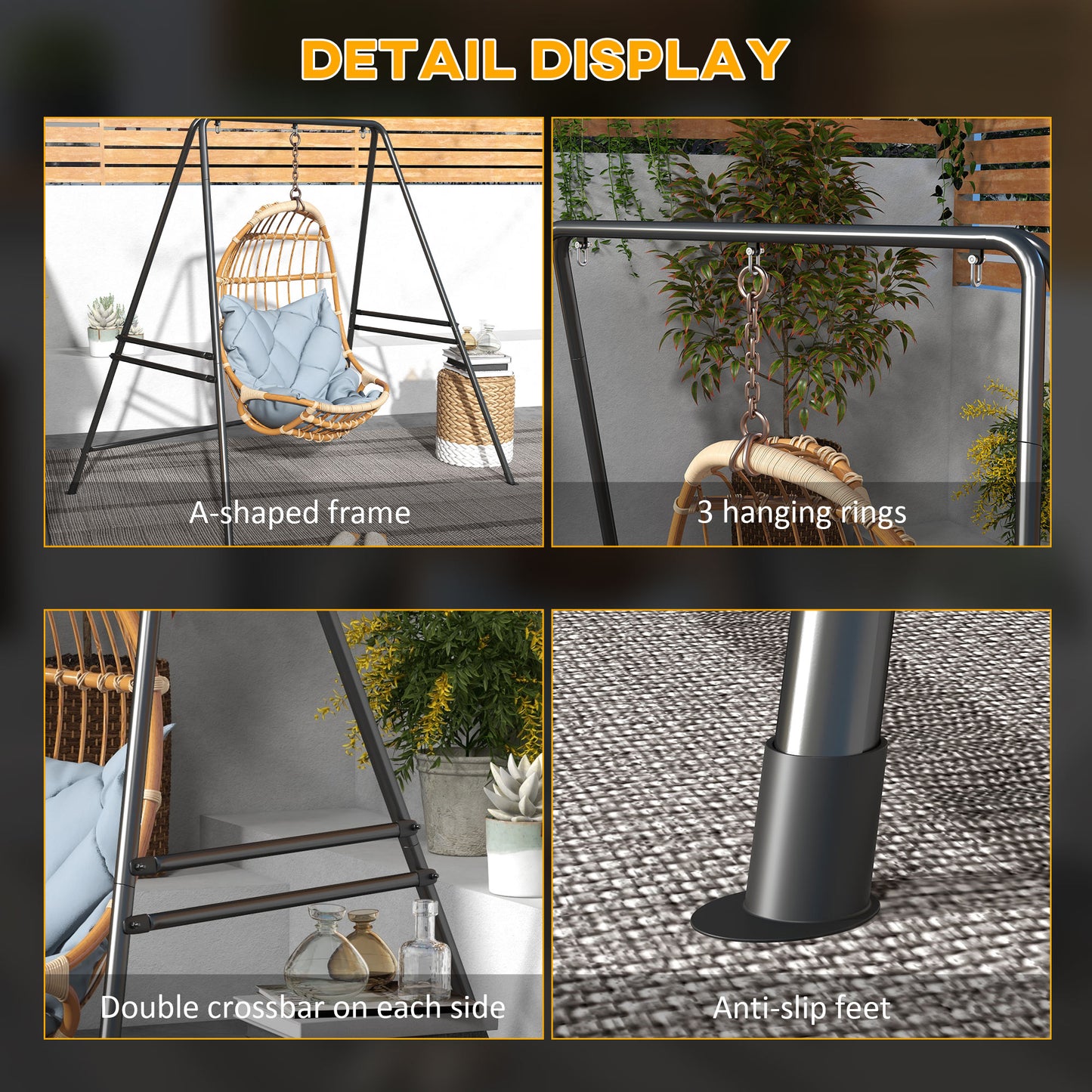 Hammock Chair Stand, Hanging Heavy Duty Metal Frame Hammock Stand