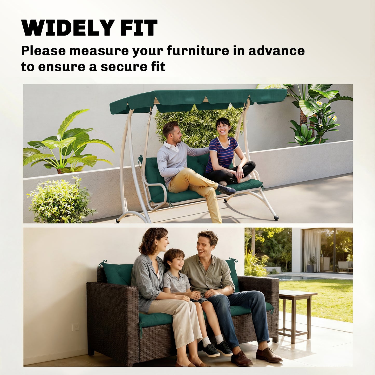 3 Seater Bench Cushion, Garden Chair Cushion with Back and Ties